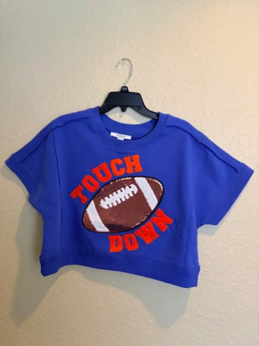 Anna & Ava Sequin Football Touch Down Cropped Oversize Sweatshirt Womens S/M NWT - Picture 2 of 14